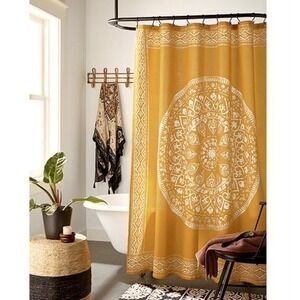 Distant Lands Medallion Shower Curtain Mustard Yellow Boho 72x72 Polyester
